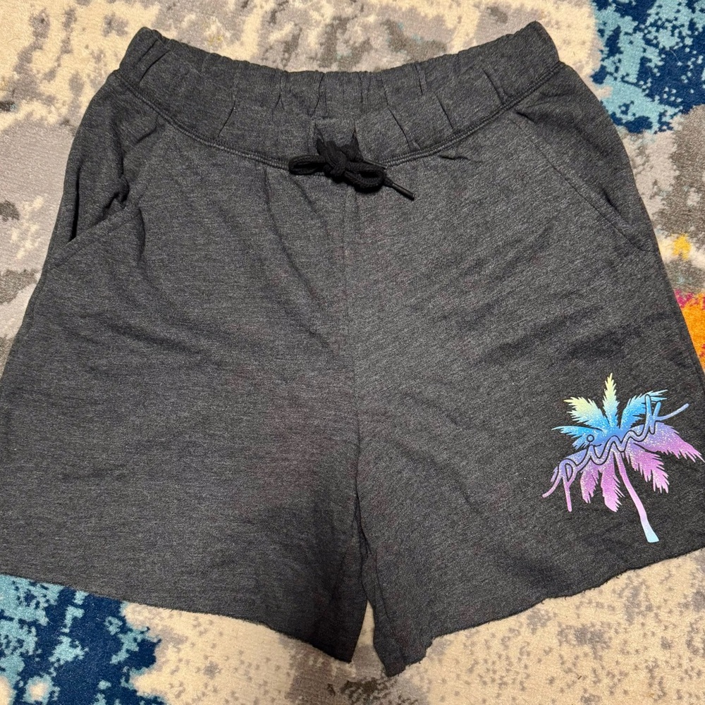 NWOT, Size Medium, PINK VS, Dark Gray / Tie Dye & Glitter Palm Tree, Dad Shorts